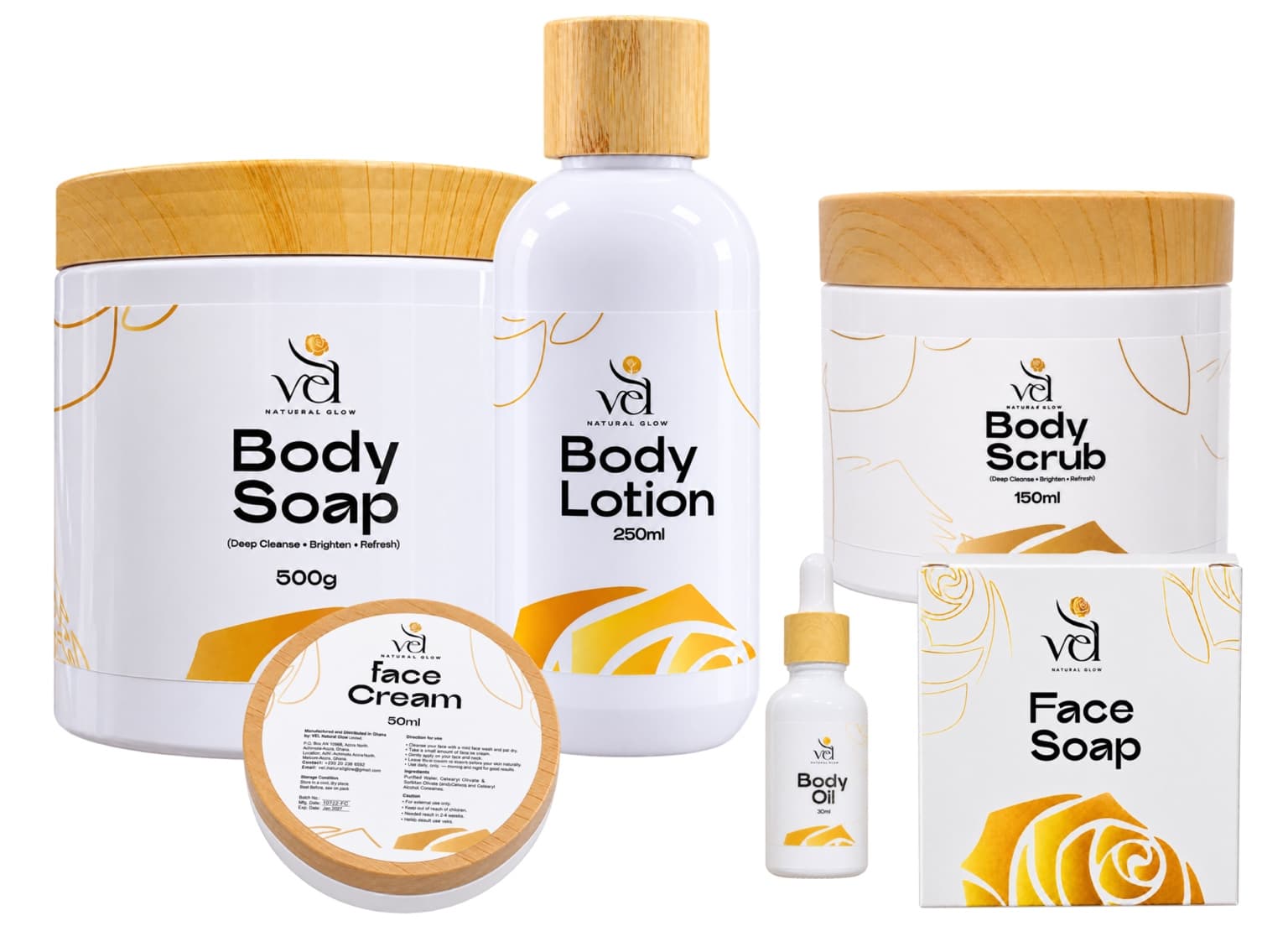 VEL Natural Glow complete six-product collection