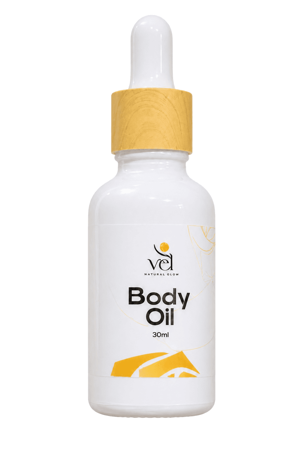 VEL Natural Glow Body Oil in white and gold packaging