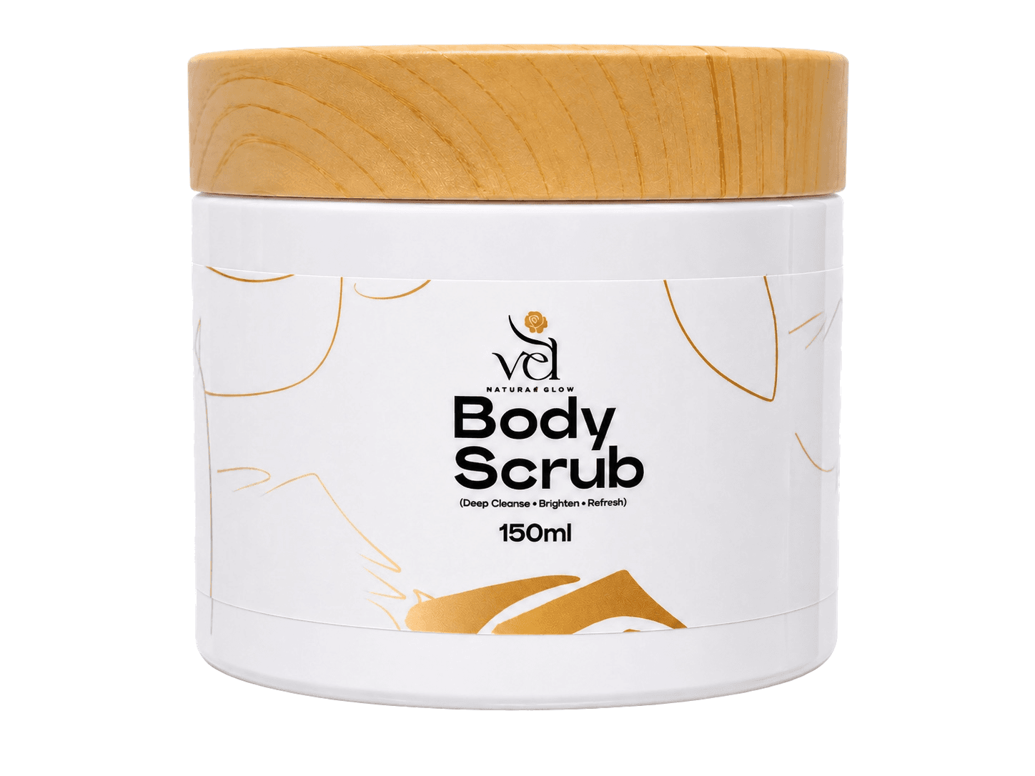 VEL Natural Glow Body Scrub in white and gold packaging