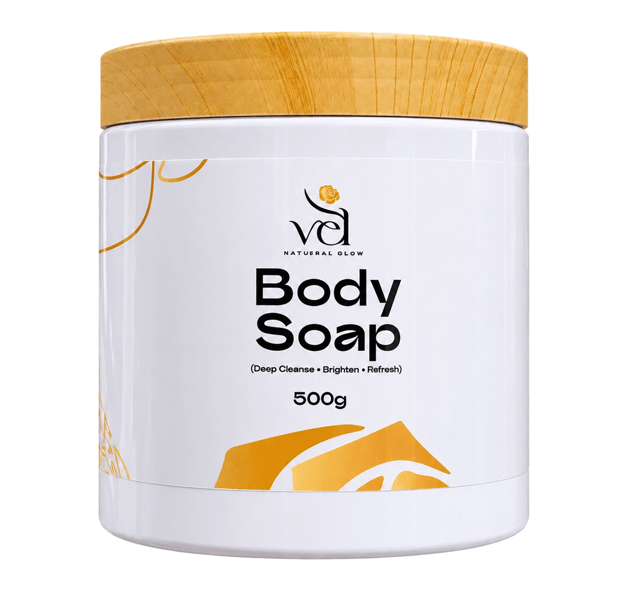 VEL Natural Glow Body Soap in white and bamboo-gold packaging